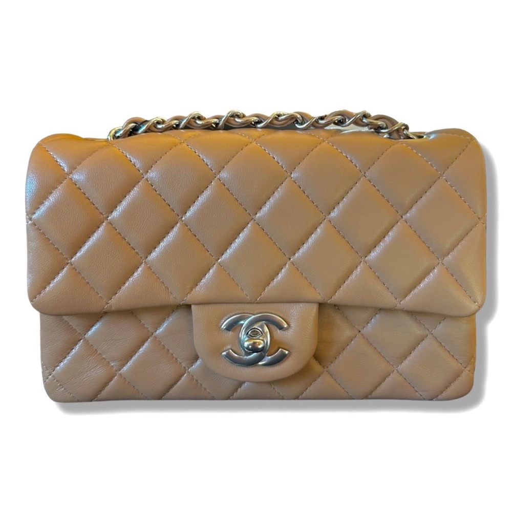 FULL SET - CHANEL Mini Classic Handbag (tan/brown) with Silver HW